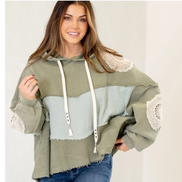 POL Tops - POL Green oversized Patchwork Sweatshirt with hood